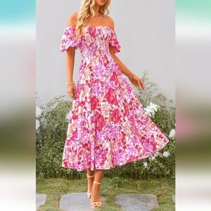Elegant Pink Floral Maxi Dress